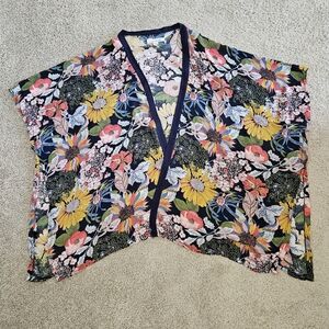 OS Francesca's boho kimono floral flowy sunflower navy